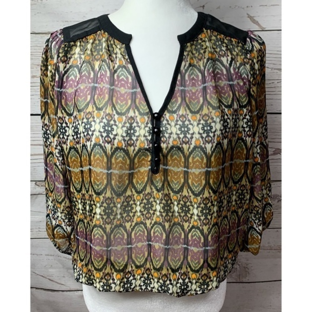 EUC Lily Rose Sheer Tribal Button Blouse Small